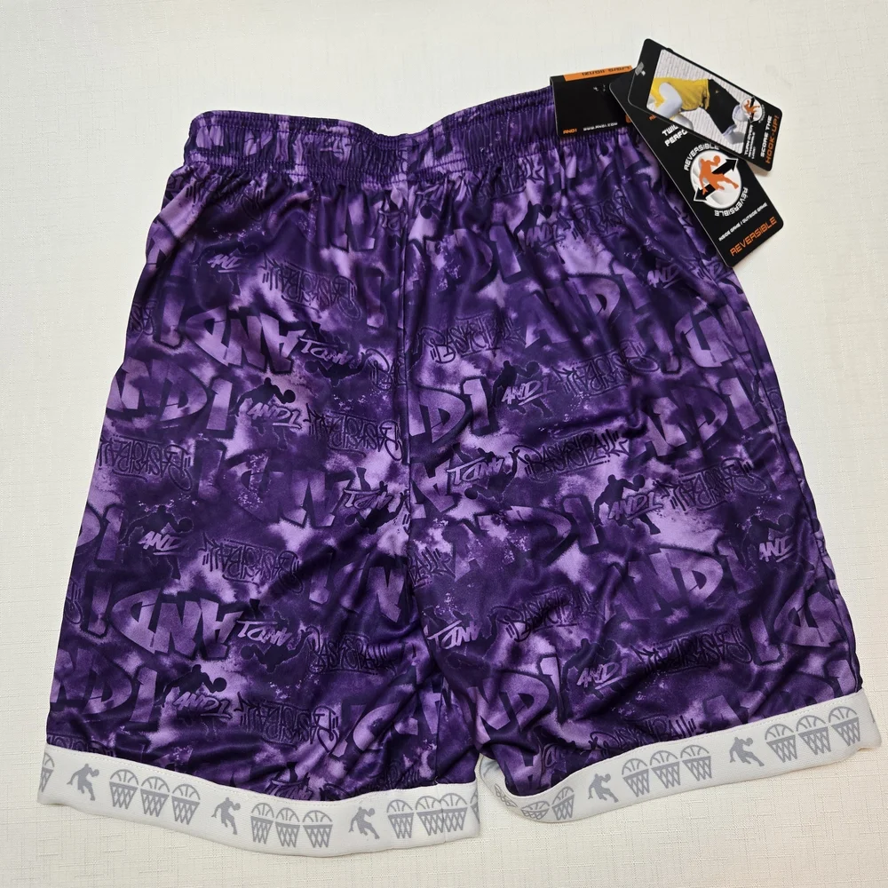 AND1 Kids Black and Purple Athletic Shorts